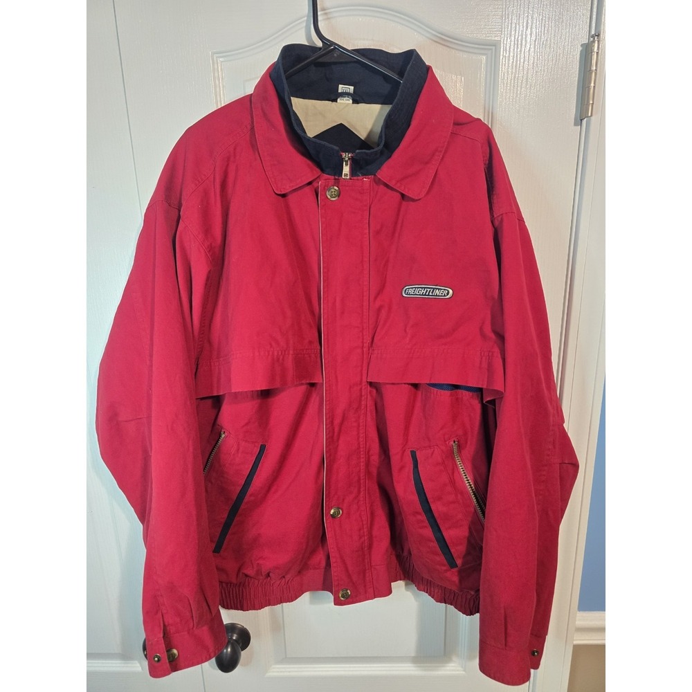 90s Vintage Freightliner Jacket Red Windbreaker Full Zip Men's XXL